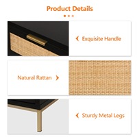 Table de chevet contemporaine en rotin naturel et bois, avec 2 tiroirs, pour hôtel, appartement, maison