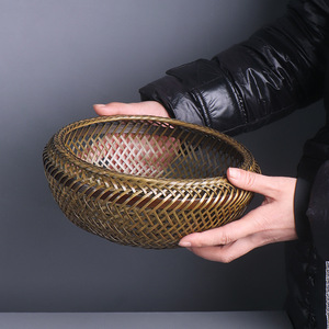 Handmade <b>Bamboo</b> Woven Storage Basket Round Kitchen Fruit Vegetable <b>Container</b> Natural Material Crafted For Neatening - Product Image 1