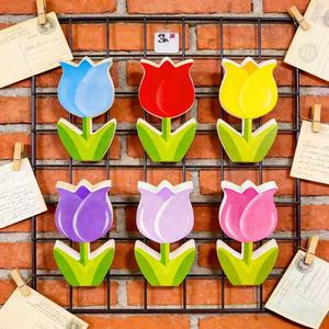 زهور خشبية ملونة من ألواح MDF على شكل زهرة التوليب لتزيين الرفوف في المنزل الريفي خلال عيد الفصح والربيع - Product Image 6