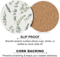 Sous-verres en céramique personnalisés de la série Round Greenery Sous-verres en liège absorbant pour boissons Tapis et tampons