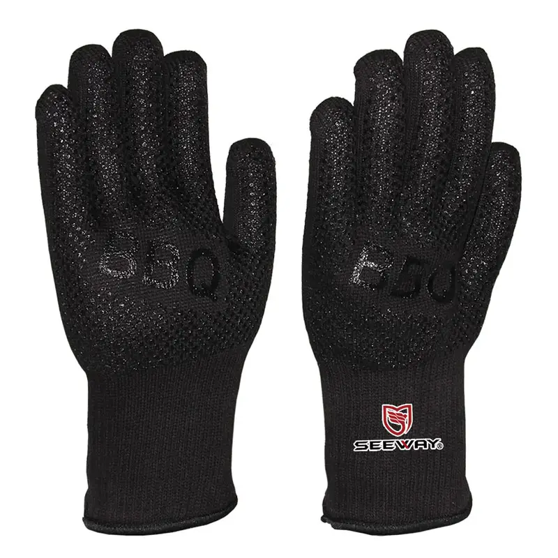 Gants de barbecue noirs résistants à la chaleur Seeway pour le fumage de barbecue au four