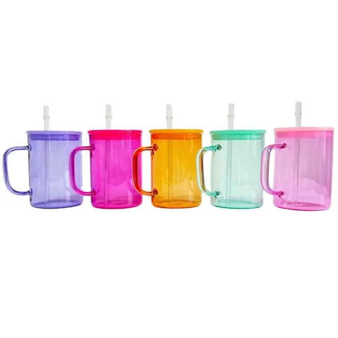 Tái Sử Dụng Bán Buôn Số Lượng Lớn Pha Lê Rõ Ràng DIY 17Oz Thăng Hoa Thạch Thủy Tinh Camper Mug Với Xử Lý Cà Phê Đá Thủy Tinh Có Thể Mug