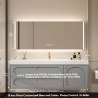 Meuble-lavabo flottant de luxe français, en bois massif avec vasque intégrée en pierre acrylique, miroir LED intelligent anti-buée