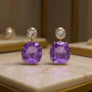 Orecchini Pendenti E994 con Cristalli Viola, Placcati in Oro 18K, Stile Classico da Festa per Donna - Product Image 2