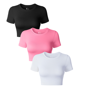 Camisetas Cortas de Moda para Mujer, Personalizadas, de Algodón y Elastano, Ajustadas, Cuello Redondo, Manga Corta, Estilo Baby Tee, Elásticas - Product Image 1
