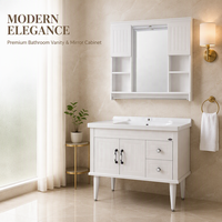 Meuble-lavabo de salle de bain moderne sur pied de 800 mm avec armoire miroir intégrée, ensemble de meubles de salle de bain de luxe avec vasque en céramique blanche cannelée