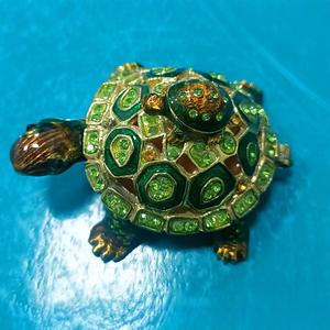 Boîte à bijoux double couche en forme de tortue, en alliage de zinc, avec strass, pour accessoires de bijouterie, Amazon - Product Image 1