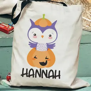 Tas Tote kanvas labu warna-warni ember hadiah trik atau suguhan dekorasi Halloween tas pesta Halloween kreatif kustom