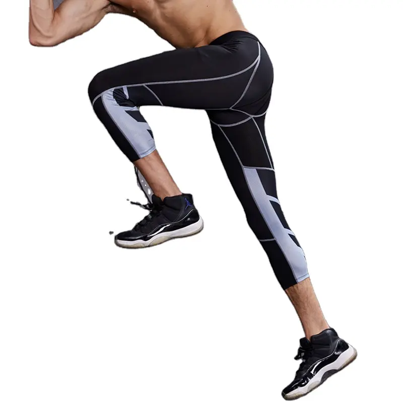 กางเกงเลกกิ้งขาสามส่วนสำหรับผู้ชาย,เลกกิ้งขาสั้นเล่นกีฬาโยคะเล่นกีฬาปรับแต่งได้สีดำ