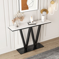 Table console Tribesigns avec plateau en faux marbre, table d'entrée longue et moderne avec cadre doré, table de canapé