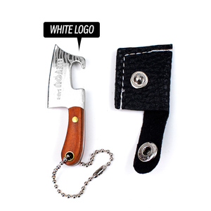 Mini cuchillo navaja de acero inoxidable con abridor de botellas, mango de madera y funda de cuero, ideal para llevar a diario (EDC) - Product Image 4