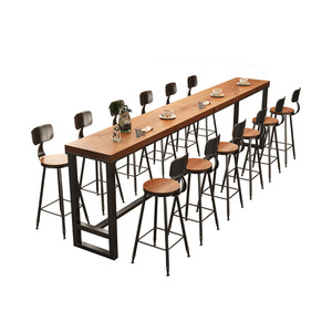 Tavolo da <span class=keywords><strong>Bar</strong></span> in Legno Massello, Tavolo Lungo per Caffetteria, <span class=keywords><strong>Bar</strong></span>, Ristorante, Set Tavolo e Sedie con Gambe Alte - Product Image 5