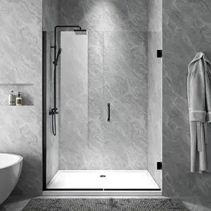 Exceed Black Frameless Hinged Shower Door Bathroom Tempered Glass Swing Shower Door