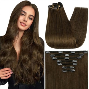 Extensiones de Cabello Remy con Clip, Color <span class=keywords><strong>Castaño</strong></span>, Invisibles, Lisas, 1B, Cabeza Completa, 18 Pulgadas, 7 Piezas, 120g - Product Image 5