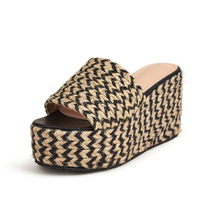 Sandales compensées à bout ouvert, plateforme en paille, à enfiler, rehaussantes, style printemps - Product Image 4