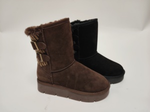 Custom Women Winter Mid Calf Snow <strong>Boots</strong> <strong>Knitted</strong> Detail Buckle Strap Design Fur Lined Suede Platform Warm Non-Slip Winter <strong>Boots</strong> - Product Image 1