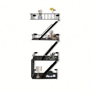 Rustic Black Fire Escape Black Metal Unique Home Storage Organization Display for Wall Floating Shelves - Product Image 1