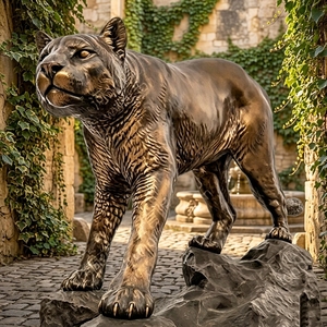 Statue de cougar/lion de montagne sur mesure en bronze doré, sculptée par procé<span class=keywords><strong>d</strong></span>é de fusion à la cire perdue, sculpture de prédateur sur mesure, sculpture en bronze - Product Image 1