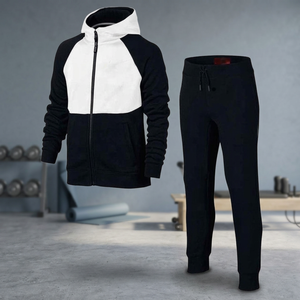 Survêtement d'entraînement unisexe coupe ajustée respirant imprimé noir et blanc 100 % coton molletonné hiver grandes tailles maternité logo personnalisé - Product Image 2