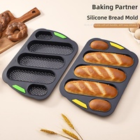 Moule à pain rectangulaire en silicone de qualité alimentaire à 5 cavités avec double poignée, antiadhésif, résistant au four, pour baguettes longues et pain français