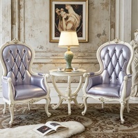 Ensemble de fauteuils classiques français en bois sculpté, fauteuil capitonné pour salon, villa, fauteuil d'appoint de loisirs avec table d'appoint