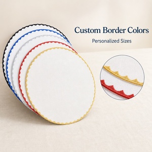 Round White Cotton <b>Placemat</b> With Gold Scalloped Edge Classic Table Decoration Handmade Machine Washable - Product Image 6