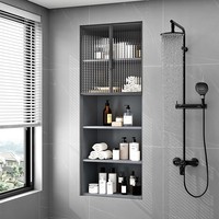 Mueble de Nicho Empotrado Moderno de Acero Inoxidable con Puertas de Vidrio y Estantes Impermeables para Baño, Ducha, Balcón