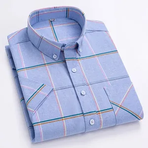 남성 옥스포드 짧은 소매 셔츠 100% 코튼 캐주얼 버튼 셔츠 장착 브랜드 품질 여름
