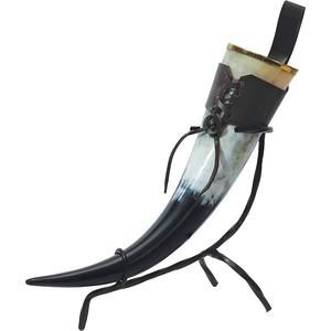 NUEVO Cuerno de diseño popular con soporte Cuerno de vikingos hecho a mano genuino para vino Taza de cuerno original con soporte y correa de cuero - Product Image 2