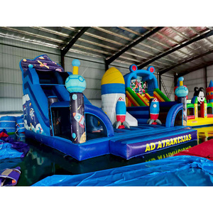 <span class=keywords><strong>Parc</strong></span> gonflable Cosmic Expedition avec deux structures de fusées et toboggan sur le thème des étoiles pour les centres de divertissement intérieurs - Product Image 4