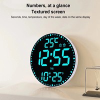 Stille RGB ronde digitale LED-wandklok met automatische helderheidsregeling, afstandsbediening, temperatuur, datum en groot display voor woondecoratie