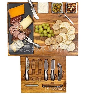 Juego de tabla de quesos de madera de acacia Guibang con cuchillos, tabla de cortar duradera de 15x12 pulgadas para servir comida en fiestas y picnics al aire libre - Product Image 4