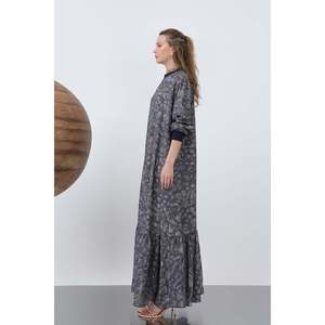 Puane Women's Casual Ribbed Collar Patterned Midi <b>Dress</b> with Comfortable Fit and Lightweight Fabric for Everyday Style, Navy - Product Image 2