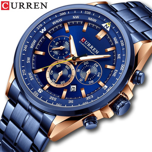 Montres-bracelets à quartz CURREN 8399, marque de luxe, chronographes sportifs avec aiguilles lumineuses en <span class=keywords><strong>acier</strong></span> inoxydable, montre homme noire - Product Image 2
