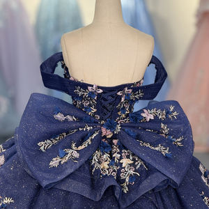 Vestido de Quinceañera Azul Marino y Dorado Dy1345 con Cuentas, Vestido de Fiesta de Cumpleaños, 100% Algodón Chifón, con Sujetador Incorporado, Maxi Vestido de Fiesta - Product Image 5