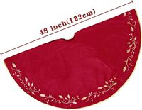 Jupe de sapin de Noël 48 pouces en velours rouge de luxe avec feuilles de houx brodées dorées pour la décoration de Noël