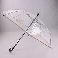 Parapluie transparent POE à poignée courbée, résistant au vent et aux UV, avec logo personnalisé et sangles de fixation