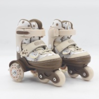 Patins à roulettes en ligne réglables pour enfants, pour débutants, coque en PE, doublure en maille de velours, roues arrière lumineuses en PVC, roulements ABEC-7, PVC