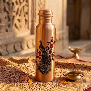 Bouteille d'eau en cuivre pur 1 litre, bouteille ayurvédique, anti-fuite, écologique, faite à la main, pour la maison, le bureau, la salle de sport, les voyages - Product Image 6