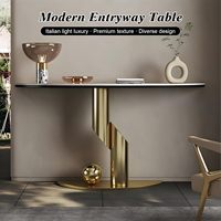 Table console moderne en marbre doré avec éclairage intelligent à capteur, robuste et facile à nettoyer, meuble d'appoint pour chambre, salon, couloir
