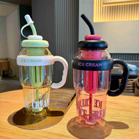 Bouteille en plastique réutilisable écologique de 1200 ml avec bouchon à paille, design mignon pour enfants, idéale pour la gym et le camping, compatible lave-vaisselle, vente en gros