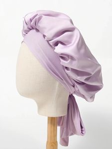 <span class=keywords><strong>Bonnet</strong></span> en satin de soie personnalisé avec logo pour dormir, double couche doublée de satin avec bande à nouer pour femmes aux cheveux bouclés - Product Image 5