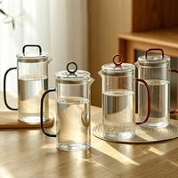 Nouvelle Tendance : Ensemble de service à eau et thé en verre contemporain de 1300 ml avec poignée, couvercle et bec verseur, écologique et résistant à la chaleur, pour eau froide et chaude, thé et cuisine