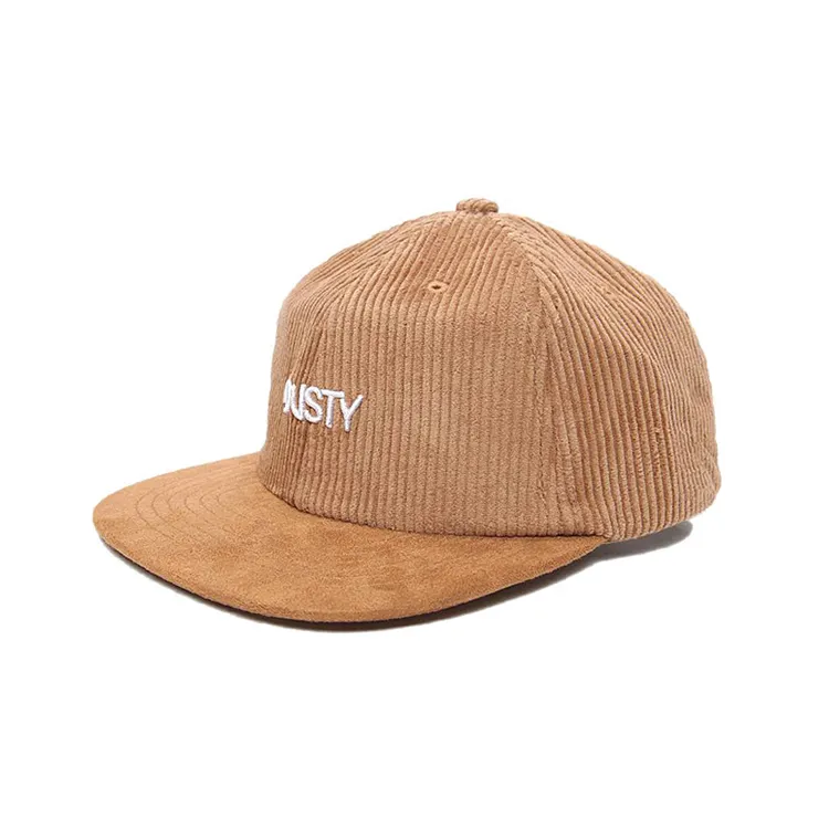 Custom Colors Unstructured Corduroy 5 Panel Snapback Caps Hats With Rope