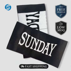 Etiquetas negras de alta densidad para cuello de ropa, etiquetas para camisa, logotipo personalizado de fábrica, Etiquetas tejidas para planchar en prendas para ropa - Product Image 1