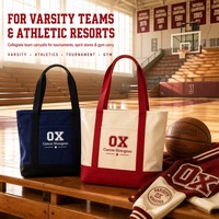 Sac fourre-tout en toile personnalisé avec logo, poche avant, bordure rouge marine, monogramme brodé, sac à main pour le campus, les sports et les articles promotionnels