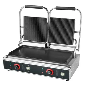 Ranhuras E comercial plana chapa panini sanduíche grill restaurante Contato grill elétrico máquina de cozinhar