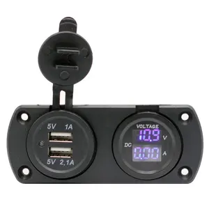 Waterproof DC 12V Digital Voltmeter Power Electrical Plugs 3.1A Led Dual USB Charger Socket Two Hole Frame Panel