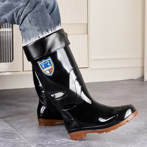 Slijtvaste Regenlaarzen Met Hoge Hakken Voor Heren, Verdikte Warme Fluwelen Antislip Rubberen Constructie Met Lange Hakken - Product Image 4