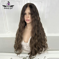 Perruque en cheveux humains vierges brésiliens Remy, couleur ombrée naturelle, ondulée, avec dentelle fine HD